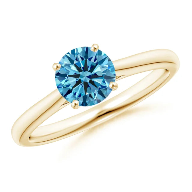 Round Cut Blue Lab Diamond Solitaire Engagement Ring - image 4