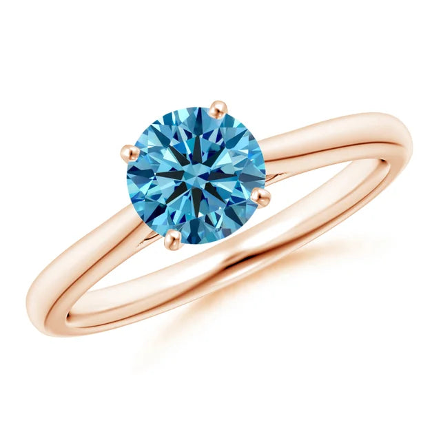 Round Cut Blue Lab Diamond Solitaire Engagement Ring - image 5