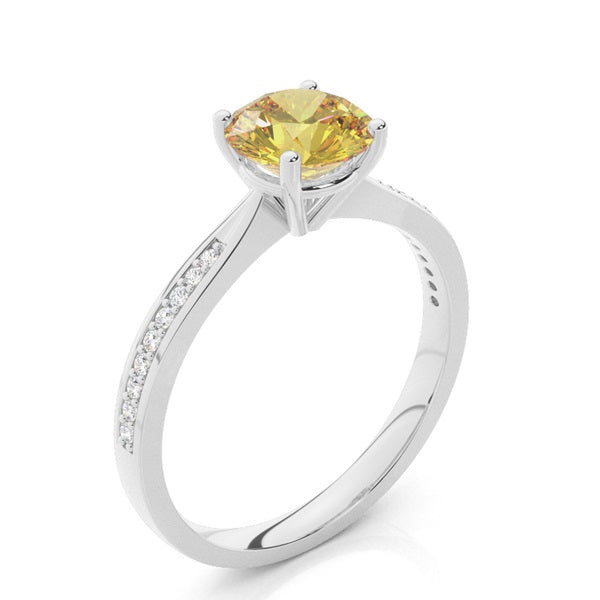 Round Cut Lab-Grown Yellow Diamond Side Stone Engagement Ring - image 2