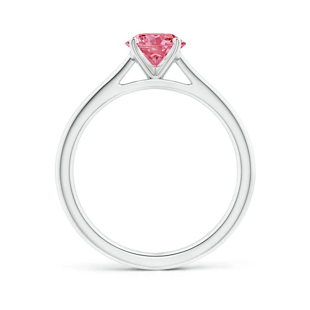 Round Cut Pink Lab Diamond Solitaire Engagement Ring - image 2