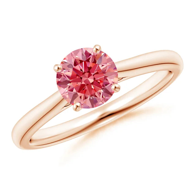 Round Cut Pink Lab Diamond Solitaire Engagement Ring - image 5