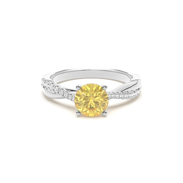Round Cut Yellow Lab Diamond Side Stone Engagement Ring - image 1