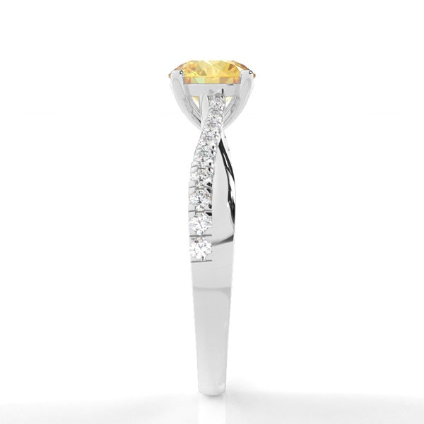 Round Cut Yellow Lab Diamond Side Stone Engagement Ring - image 4