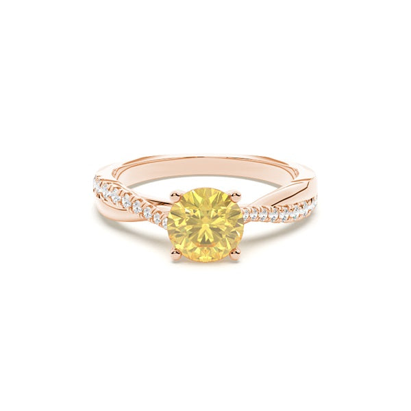 Round Cut Yellow Lab Diamond Side Stone Engagement Ring - image 6