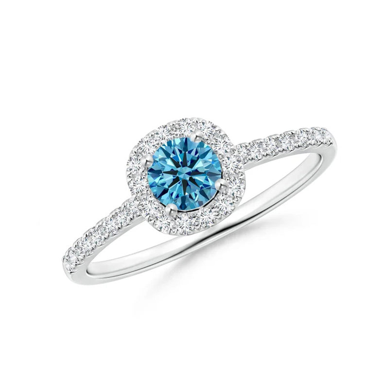 Round Lab-Grown Fancy Intense Blue Diamond Halo Ring with Accents - image 1