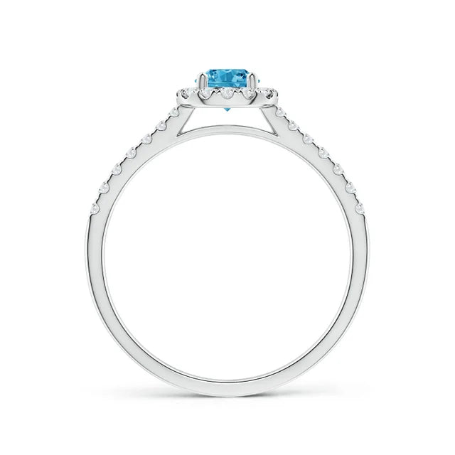 Round Lab-Grown Fancy Intense Blue Diamond Halo Ring with Accents - image 2