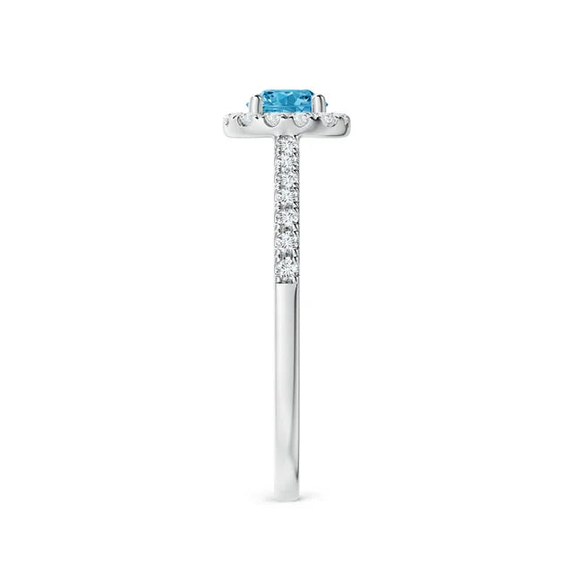 Round Lab-Grown Fancy Intense Blue Diamond Halo Ring with Accents - image 3