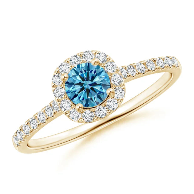 Round Lab-Grown Fancy Intense Blue Diamond Halo Ring with Accents - image 4