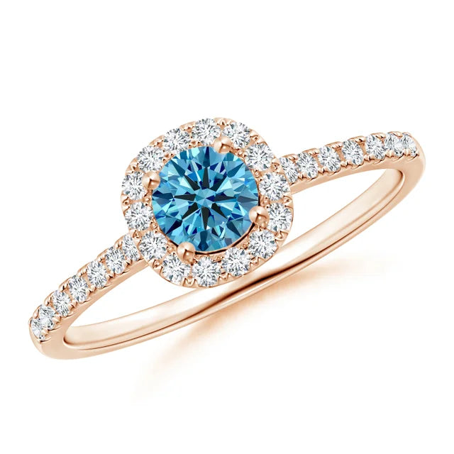 Round Lab-Grown Fancy Intense Blue Diamond Halo Ring with Accents - image 5