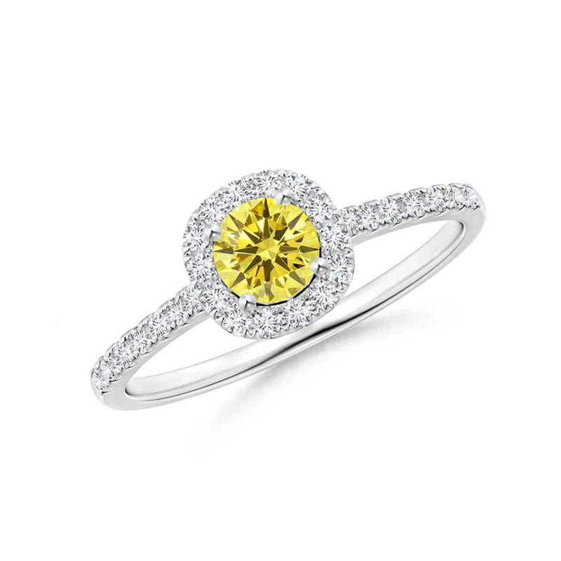 Round Lab-Grown Fancy Intense Yellow Diamond Halo Ring with Accents - image 1