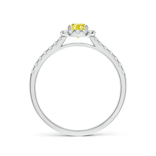 Round Lab-Grown Fancy Intense Yellow Diamond Halo Ring with Accents - image 2