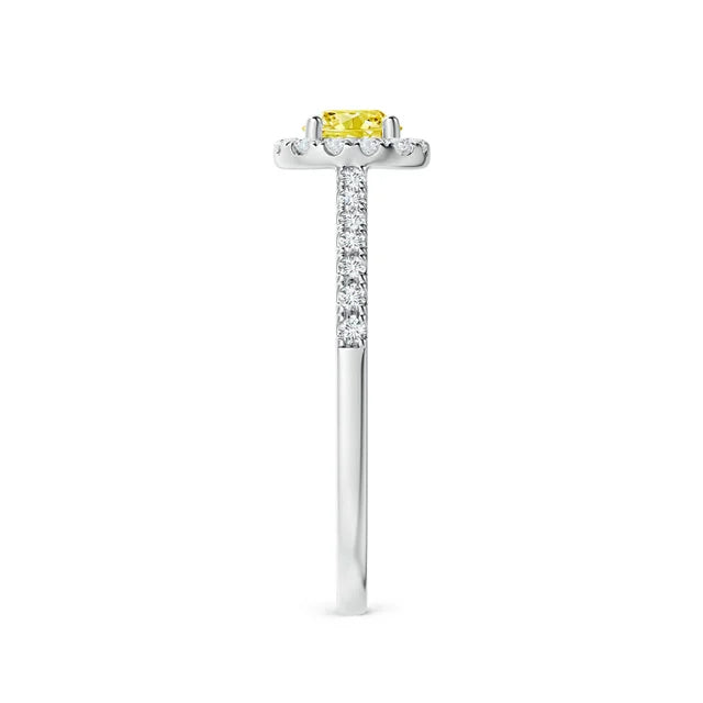 Round Lab-Grown Fancy Intense Yellow Diamond Halo Ring with Accents - image 3