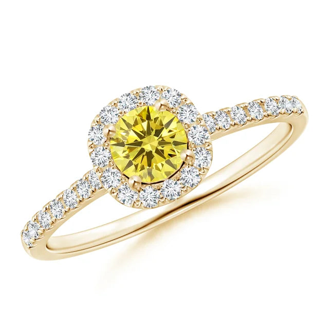Round Lab-Grown Fancy Intense Yellow Diamond Halo Ring with Accents - image 4