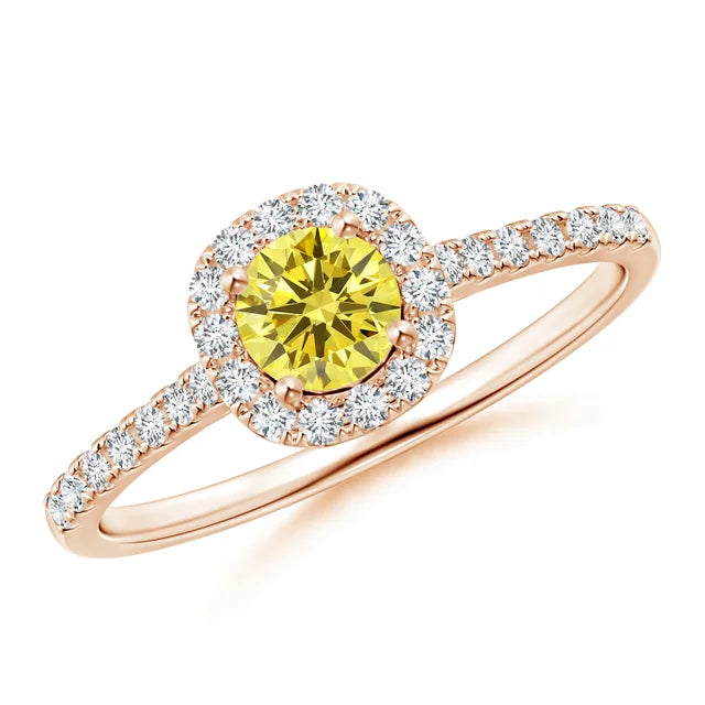 Round Lab-Grown Fancy Intense Yellow Diamond Halo Ring with Accents - image 5